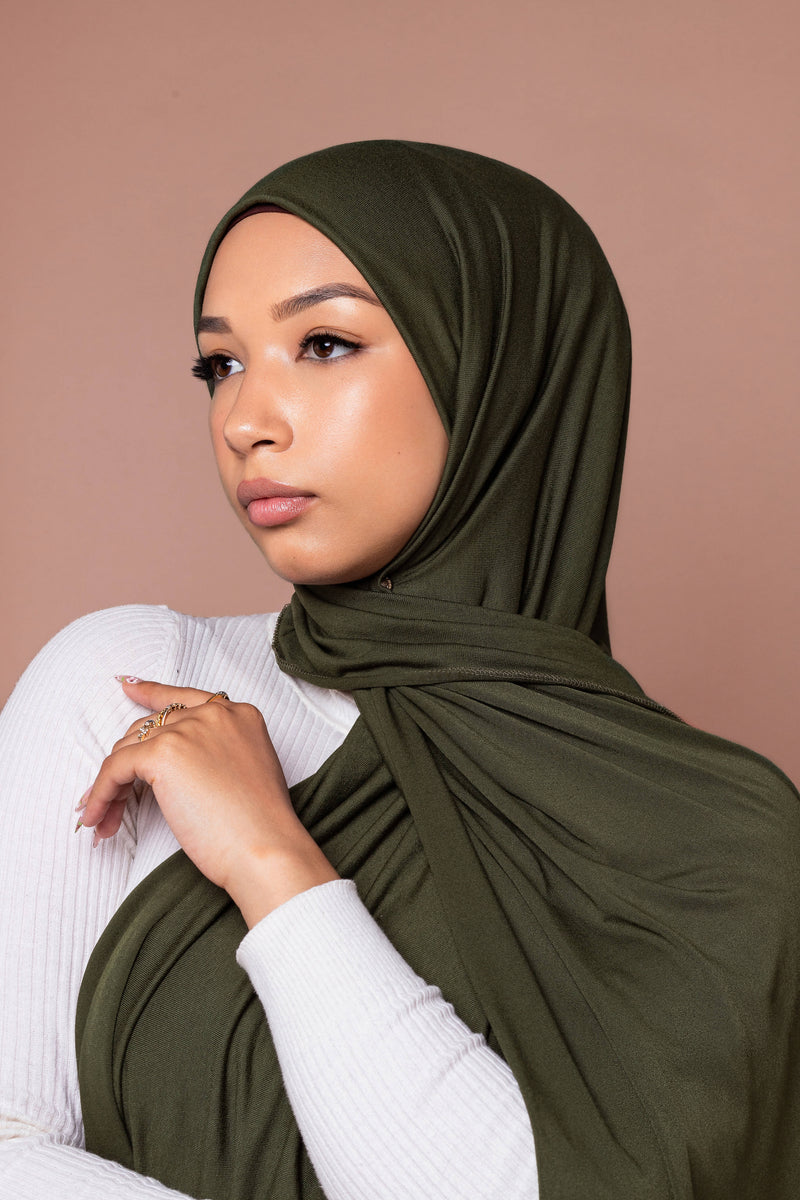 Premium Jersey Hijab Yonge Olive Green medium weight