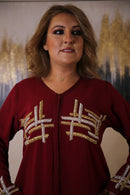 Woman burgundy Red Kaftan with Crystals gold silver