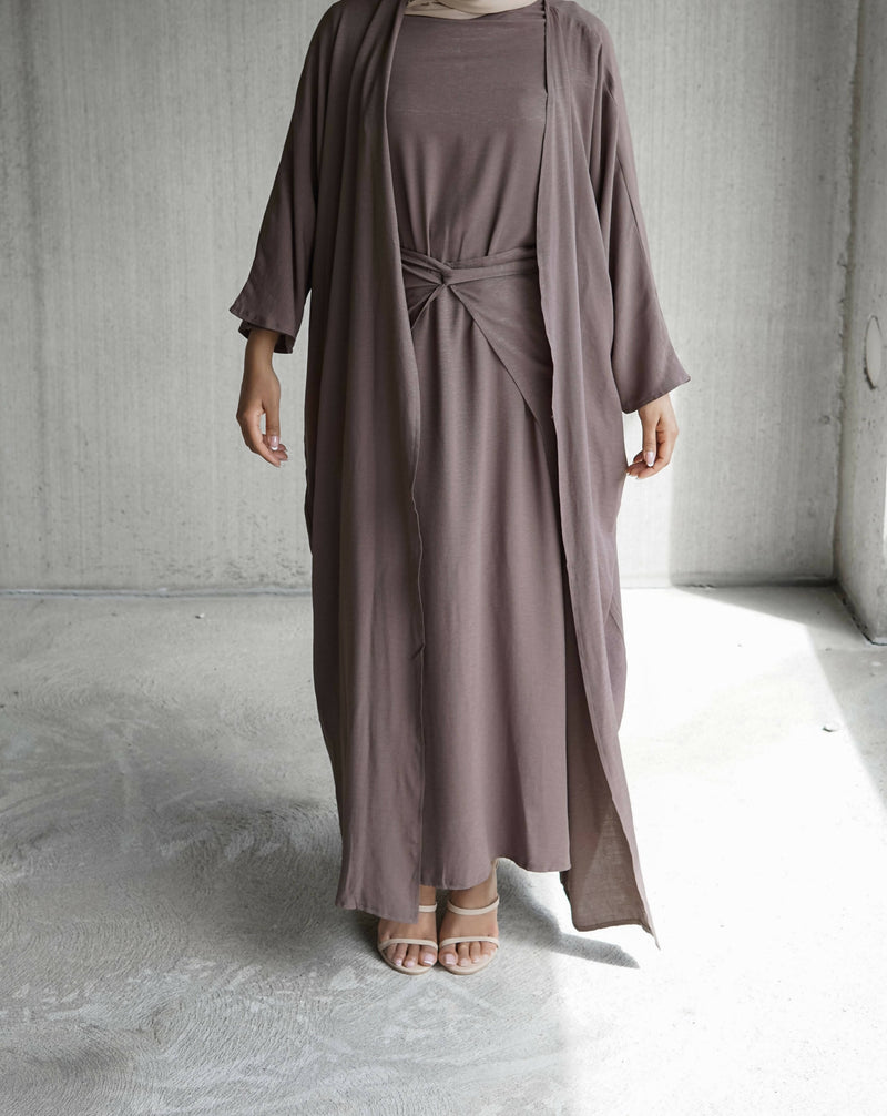 Abaya en lin 3 pièces en cèdre
