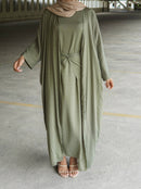 Olive 3 Piece Linen Abaya