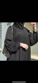 Dubai style abaya with handworked balloon sleeves handcrafted in imported nidha.