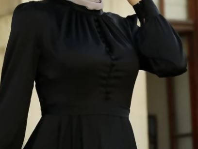 Black Marwa Dress a-line waist cuffed sleeves