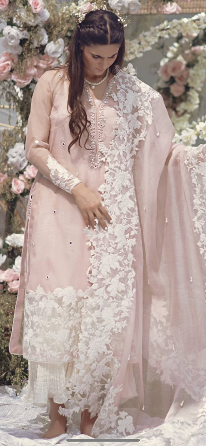 Barezee Pink & White Pakistani Suit 3 pc set Barezee Pink & White Pakistani Suit 3 pc set