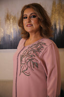 Woman Pink Kaftan with Crystals brown green handmade