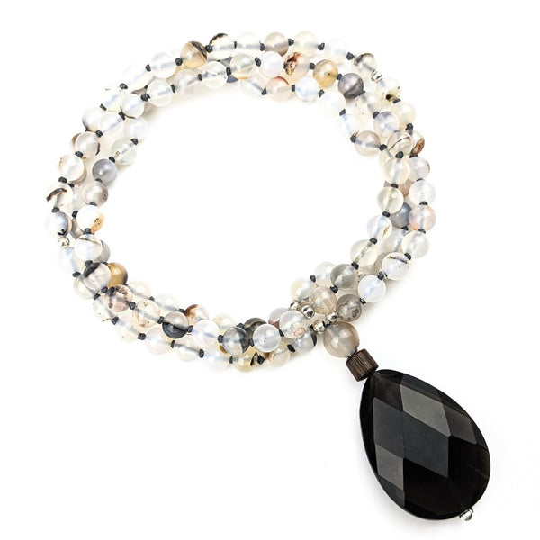 Everlast Tasbih | Necklace with Sardonyx Gemstone Beads and Smoky Quartz Pendant