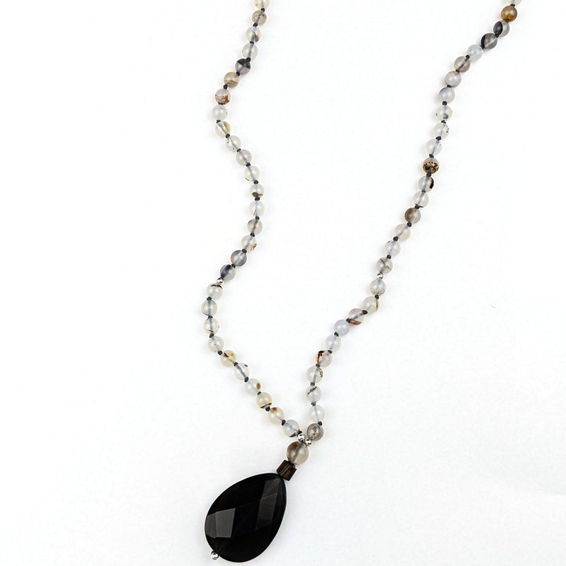 Everlast Tasbih | Collier avec perles de pierre gemme Sardonyx et pendentif en quartz fumé 