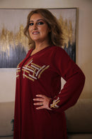 Woman Red Kaftan with Crystals silver gold genuine