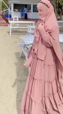 Grab this two piece ruffled abaya set available in all sizes!