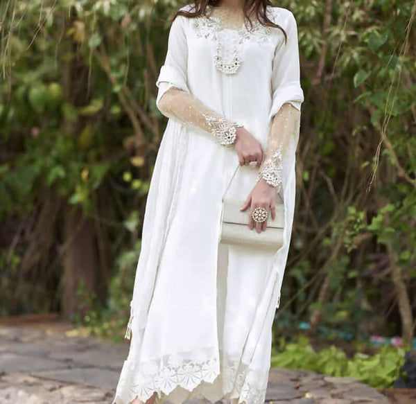 Inaya Kali Ivory White Three Pc Set Pakistani Dress
