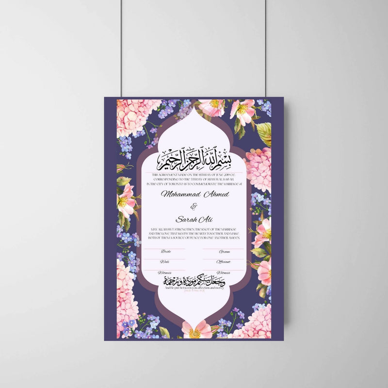 The Floral Keyhole Contract is a custom bespoke nikkah or anniversary contract.