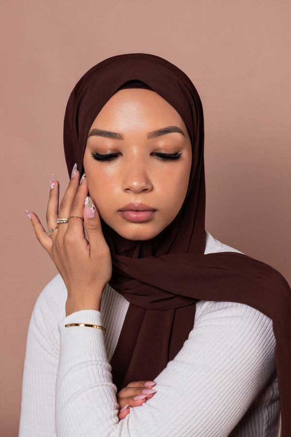 Premium Medina Silk Hijab Chocolate Brown opaque crease-free