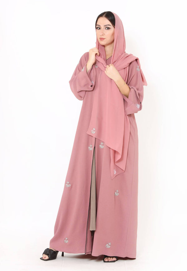 Pink Jewelled Open Abaya loose sleeves lightweight