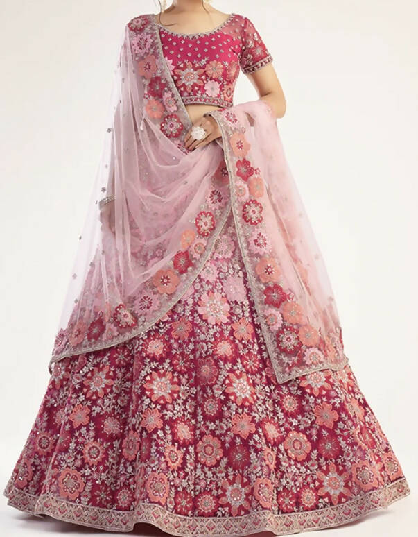 Net Inner Fabric - Heavy Amreican Inner Dupatta Fabric - Net Color - Shaded Rani Style - Bridal Lehenga