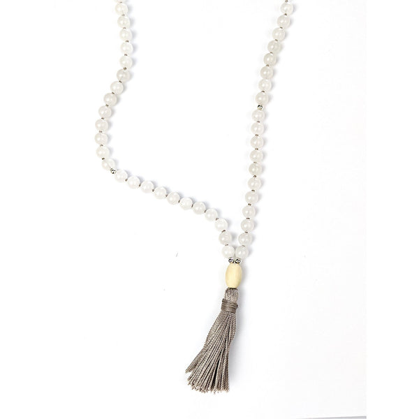 Acceptance Tassel Tasbih pour femmes | Collier avec 99 perles de pierres précieuses de jade blanc et pompon fait main 