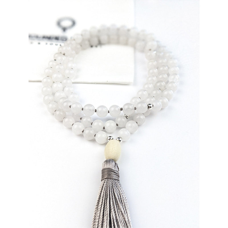White Jade Tassel Tasbih | Women's Islamic Prayer Beads, 99 Beads