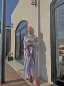 ash grey Satin Wrap Dress tie belt