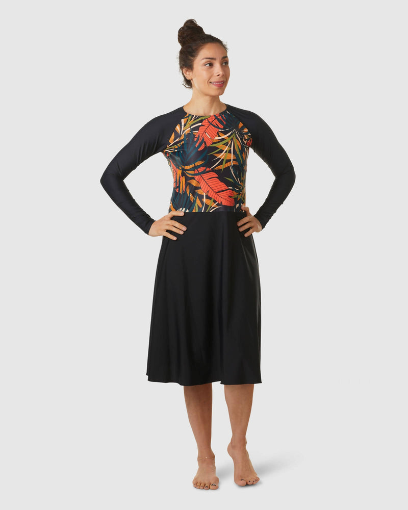 Aztec Swim Dress long-sleeve black 
