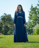 Pleated Sleeve Maxi Dress blue belt