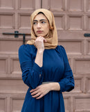 Pleated Sleeve Maxi Dress blue soft comfortable