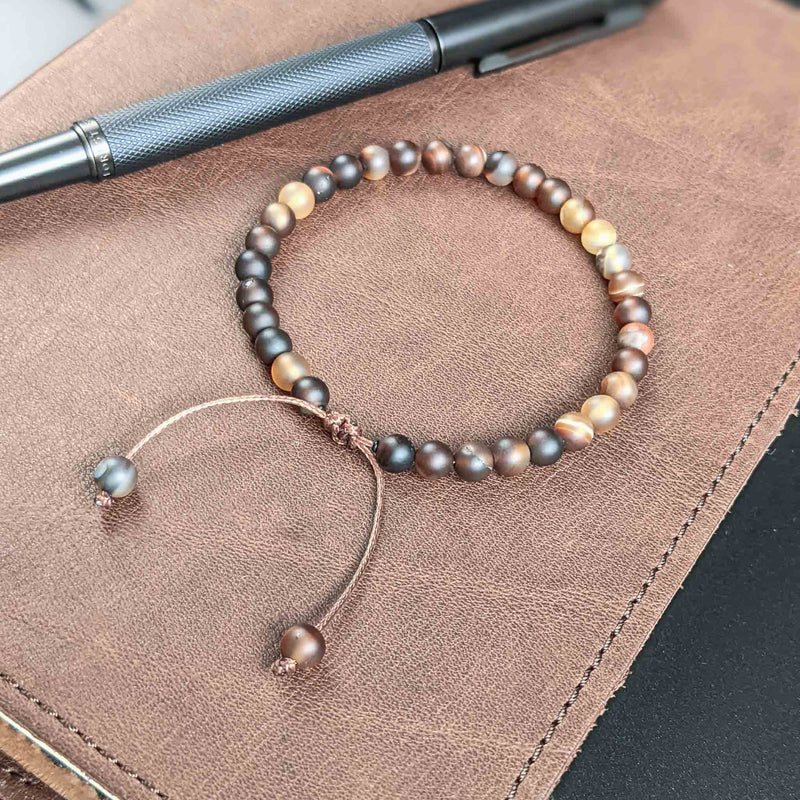 Bracelet Tasbih pour homme audacieux avec 33 perles en pierre d'agate café