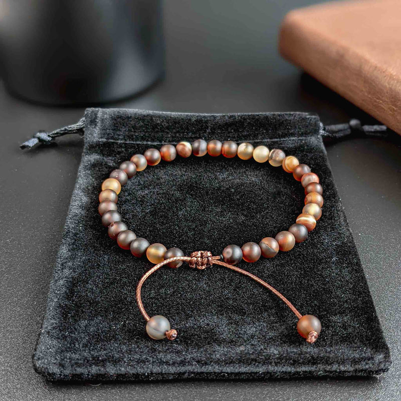 Bracelet Tasbih pour homme audacieux avec 33 perles en pierre d'agate café