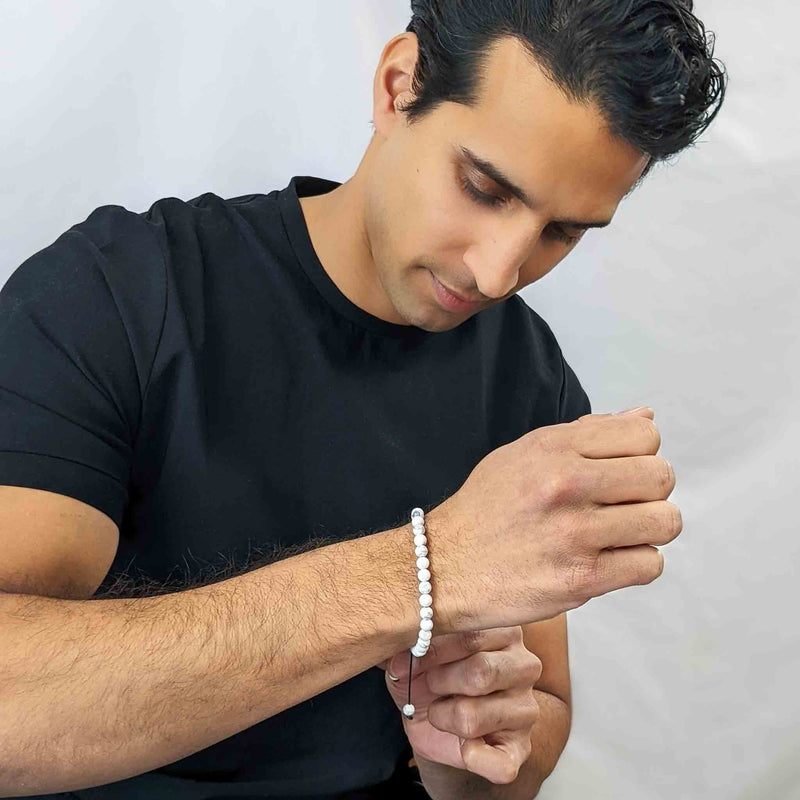 Men's Spiritual Beaded Bracelet, Handmade Howlite