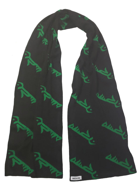 Maskan Green and Black Long Double Sided Scarf