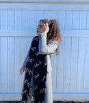 Woman long black grey double sided Arabic scarf