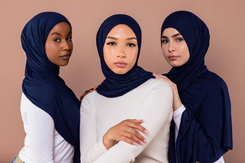 3 women Premium Jersey Hijab Navy Blue