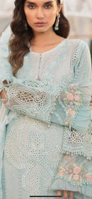 Fully embroidered cambric cotton suit with pearls, sequins, dorri work and a neckline with a crystal border.