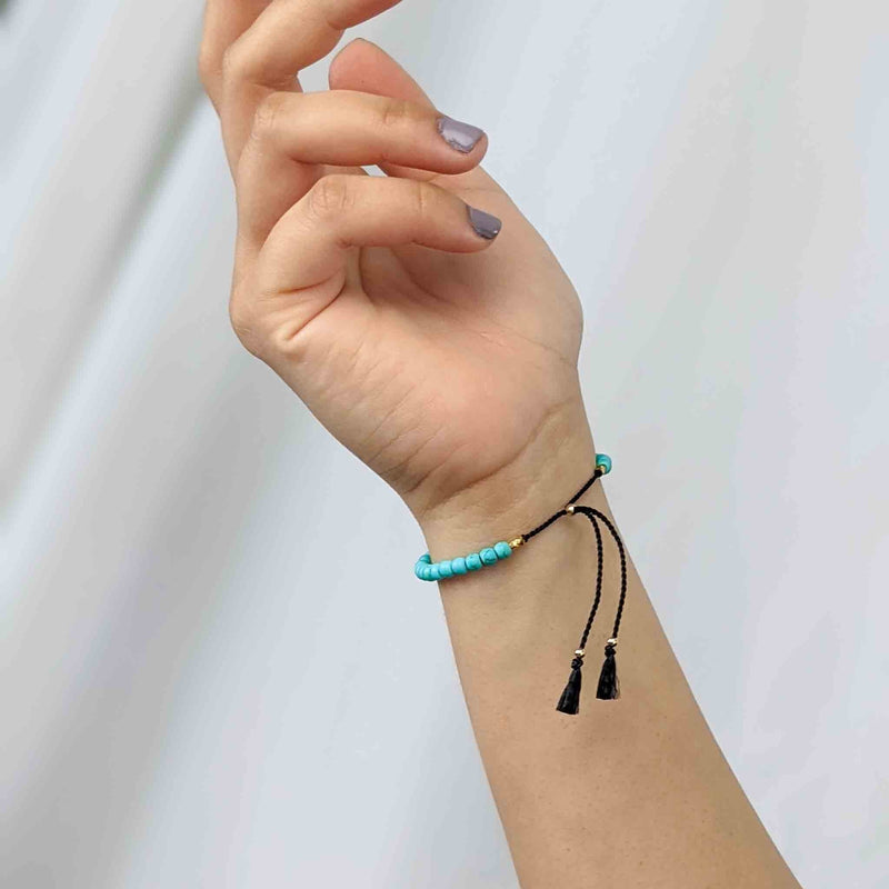 Ease Bracelet Mini Tasbih pour femme avec 33 perles de pierres précieuses turquoise délicates