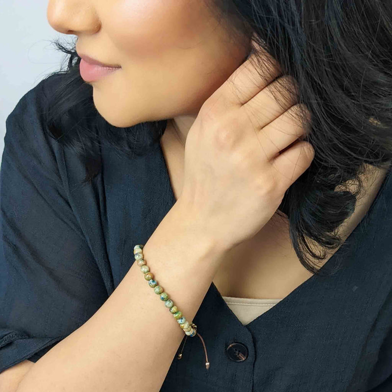 Bracelet Tasbih éclairé | Bracelet Femme avec 33 Perles de Pierres Précieuses Chrysocolle
