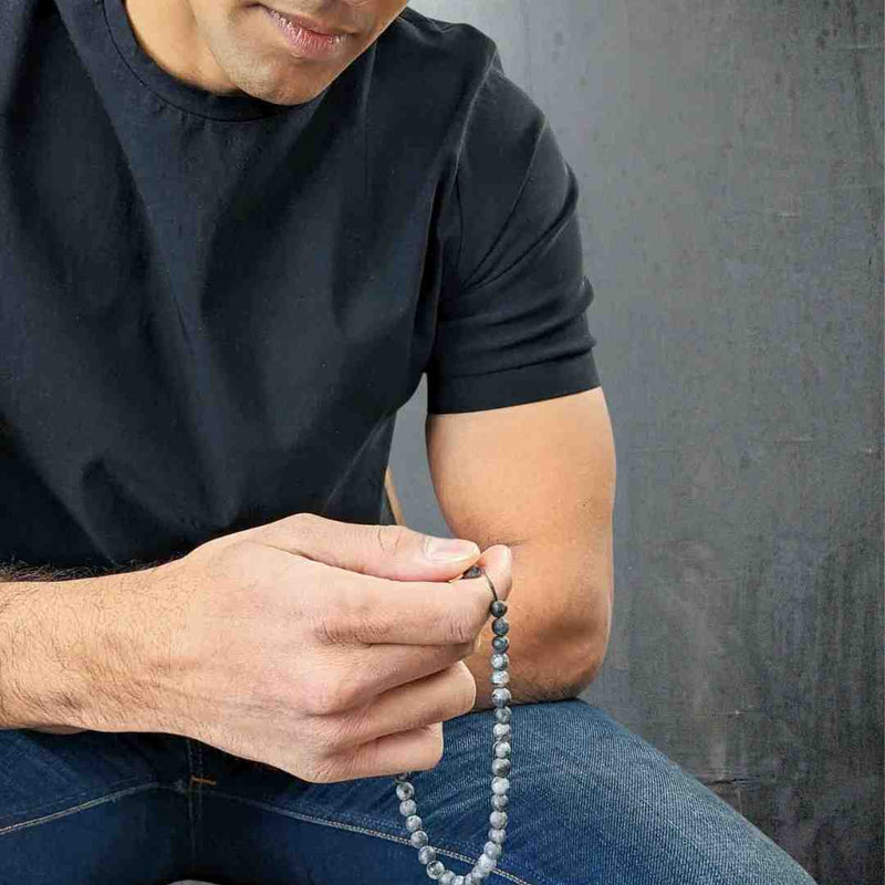 Bracelet Tasbih Evolve pour homme avec 33 perles en pierre de labradorite mate