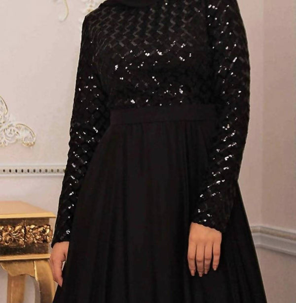 Aisha Gown black chiffon sequin high-waist