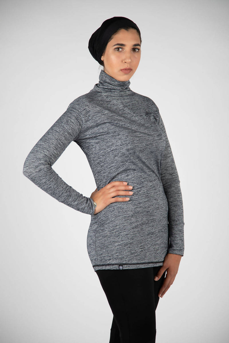 women's grey Amara Turtleneck long modest workout wear