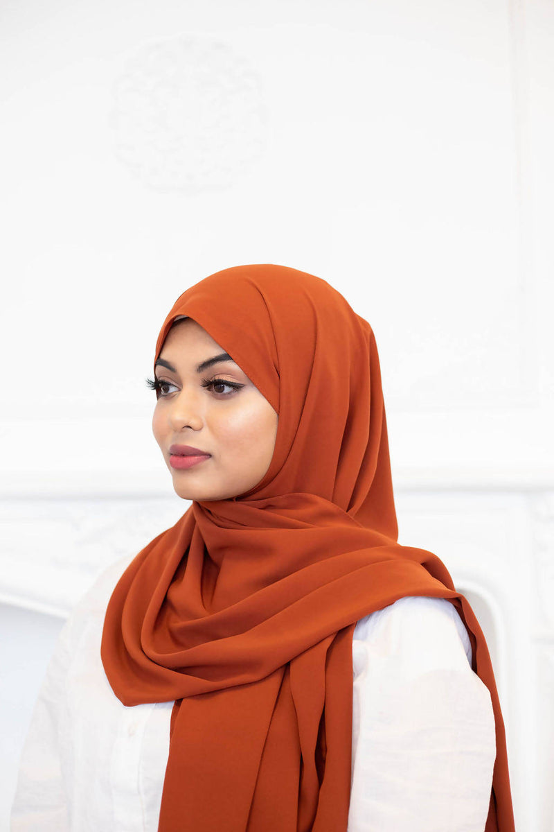 Medina Silk Hijab Burnt Orange wrinkle-free 