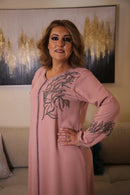 Woman Pink Kaftan with Crystals green brown genuine