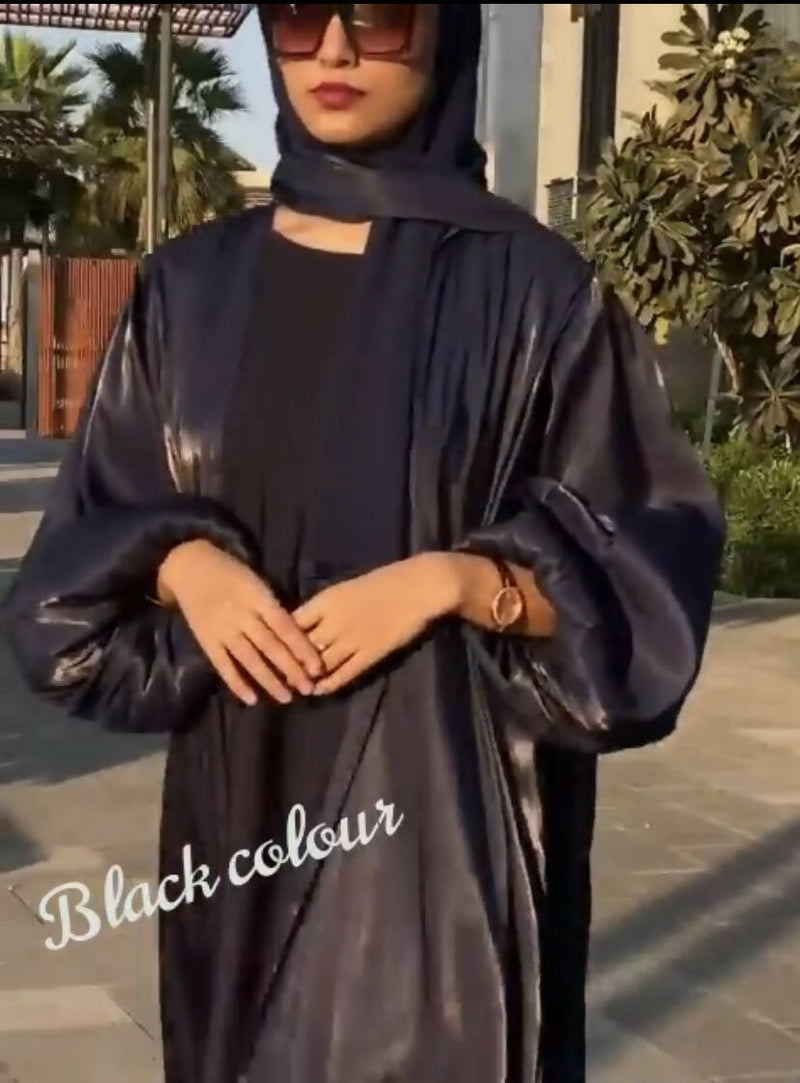 Black Shimmer Balloon Sleeves Abaya