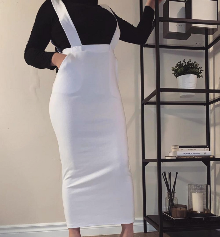 Maxi Suspender Skirt white with pockets