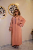 Woman Orange Jalabiya with Crystals genuine purple white