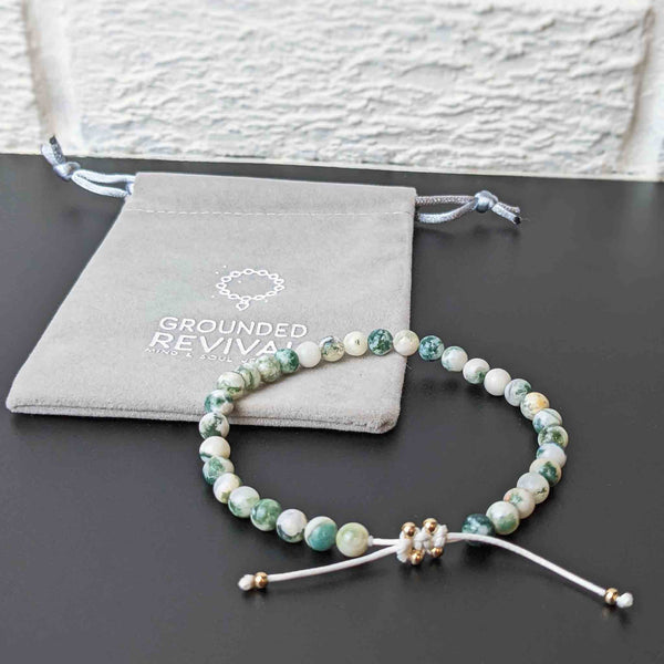 Introspect Tasbih Women's Bracelet with 33 Tree Agate Gemstone Beads