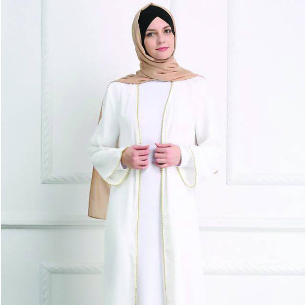 MODASTY | White Gold Pearled Open Abaya MODASTY | White Gold Pearled Open Abaya