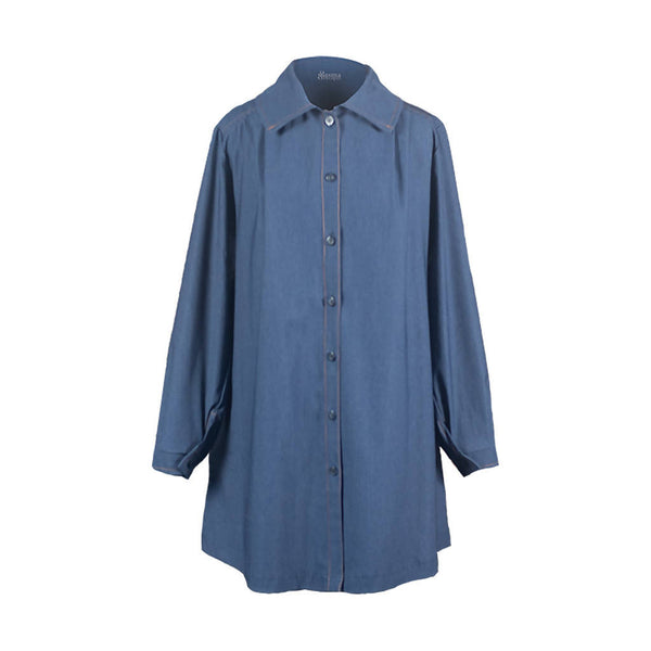 Casual Tunic blue denim women's buttoned custom minimalistic