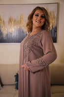 Woman Brown Kaftan with Crystals green brown crystals silk