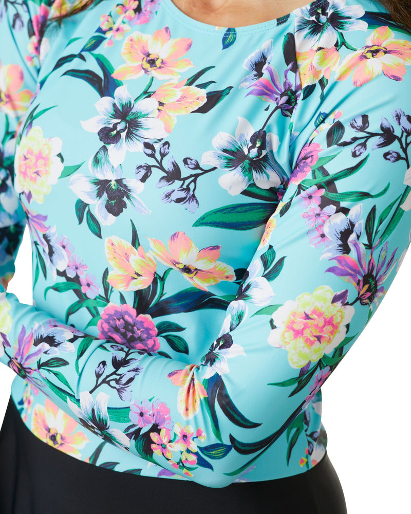 Women's Lagoon Swim Dress SPF50+ blue floral top