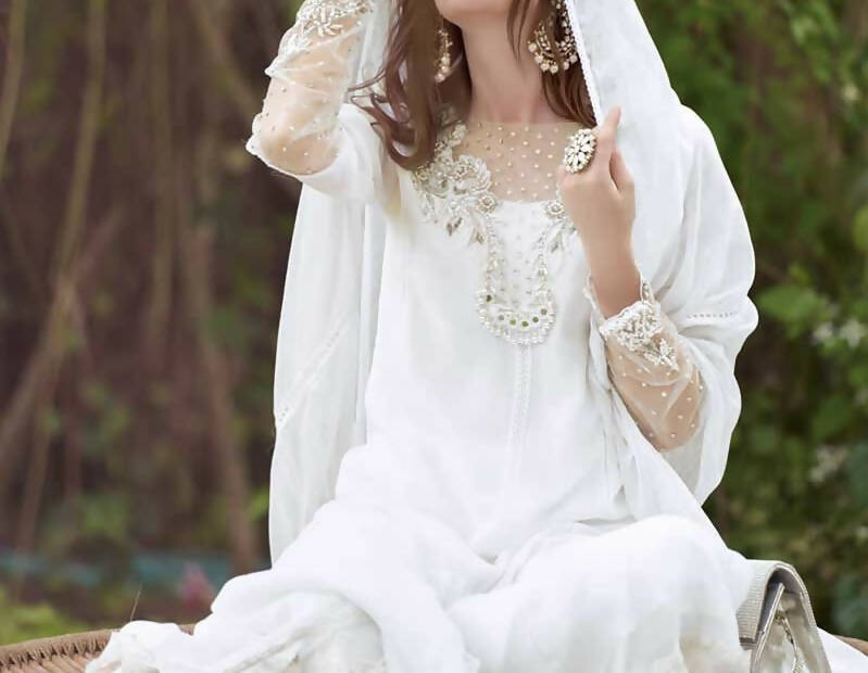 Inaya Kali Ivory White Three Pc Set Pakistani Dress