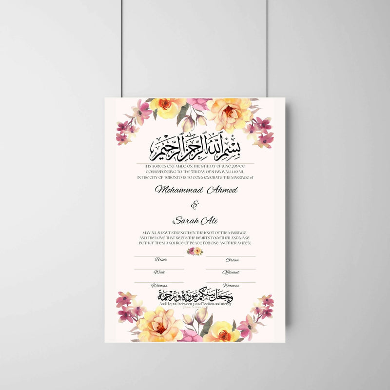 The Floral Arch Contract is a custom bespoke nikkah or anniversary contract.