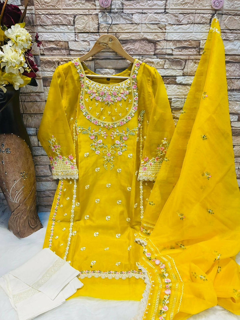 Mustard Organza Pakistani Dress