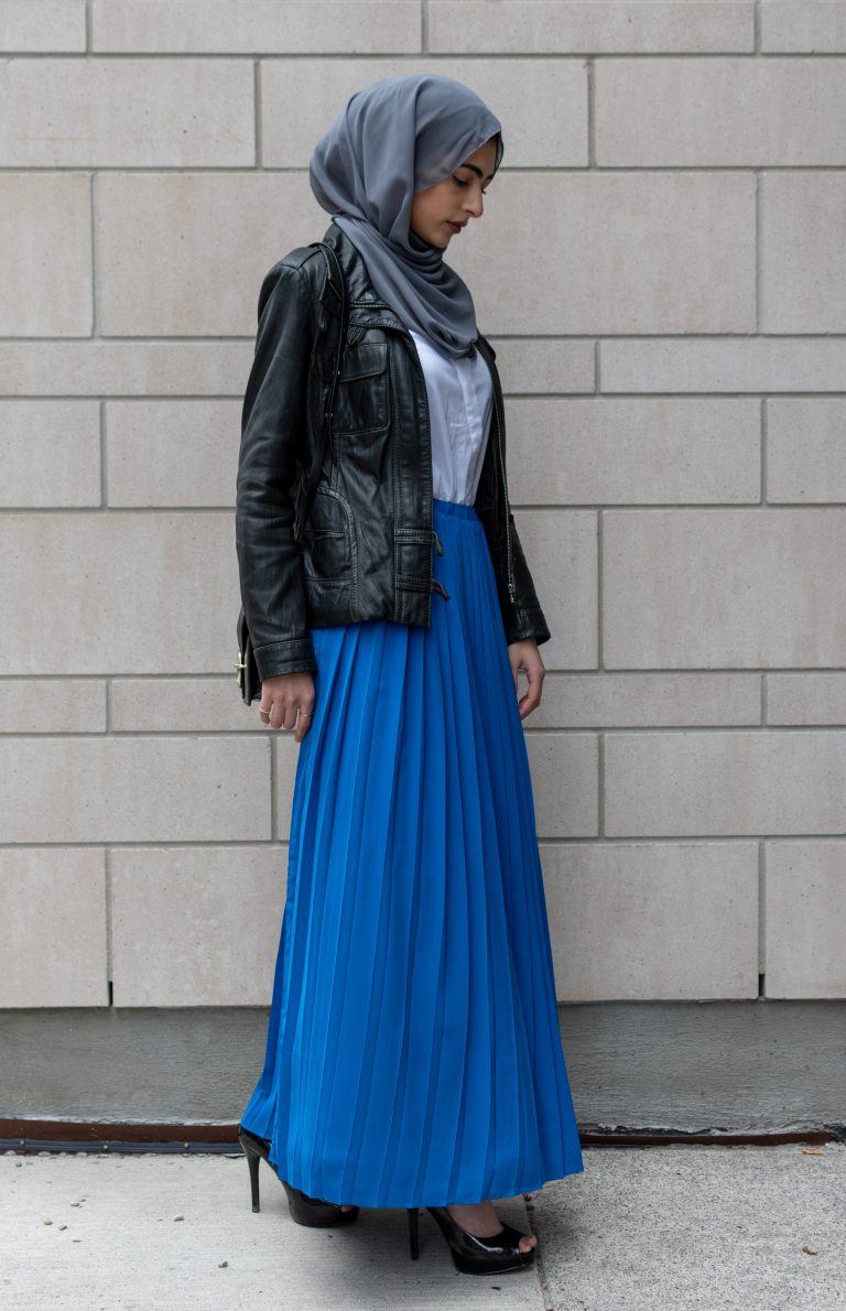 blue Victoria Pleated Maxi Skirt fully lined