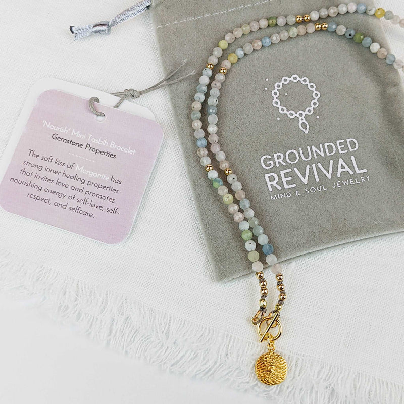 Morganite Mini Tasbih Necklace | Women's Islamic Prayer Beads, 99 Beads